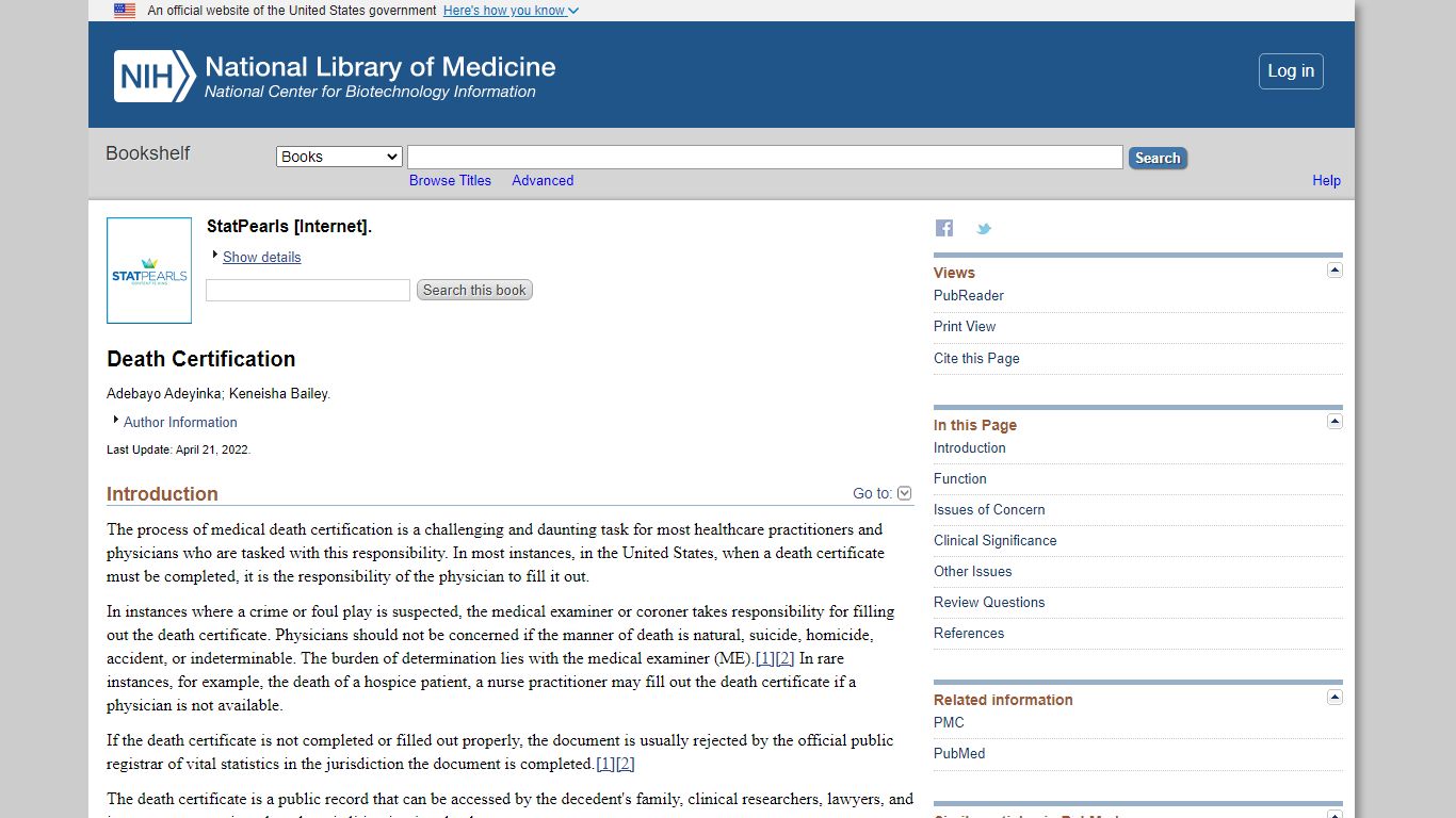 Death Certification - StatPearls - NCBI Bookshelf